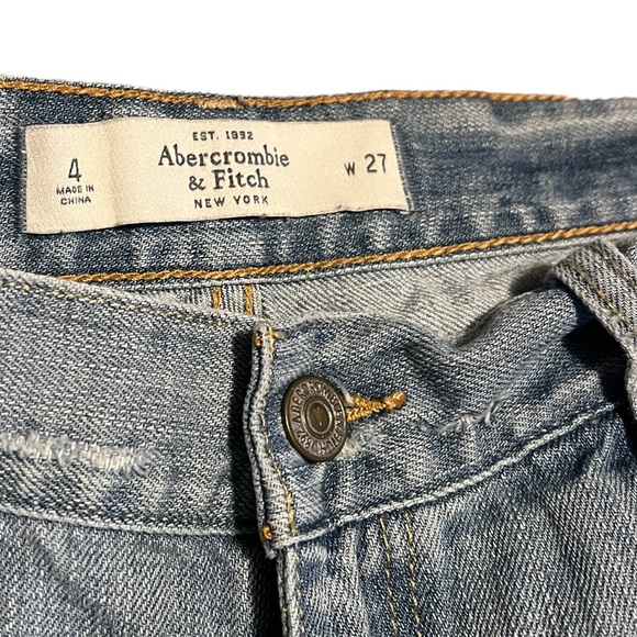 Abercrombie & Fitch Cut Off Denim Shorts with Plaid Patchwork Details - Picture 8 of 9